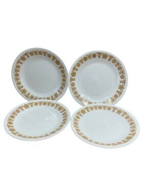 Vtg Corelle Butterfly Gold Dessert Salad Dinner Plates 7 In. Set 4 1970s Corning